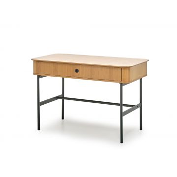 Masa de birou din MDF, furnir, pal si metal, cu 1 sertar, Samart B-1 Stejar / Negru, L117xl59xH76 cm