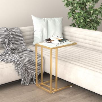 vidaXL Masă laterală de calculator, alb marmură, 50x35x65 cm, sticlă vidaXL Masă laterală de calculator, alb marmură, 50x35x65 cm, sticlă