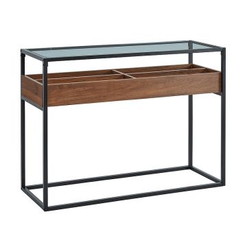 Consola din sticla, pal si metal, Harald C Nuc / Negru, l110xA40xH80 cm