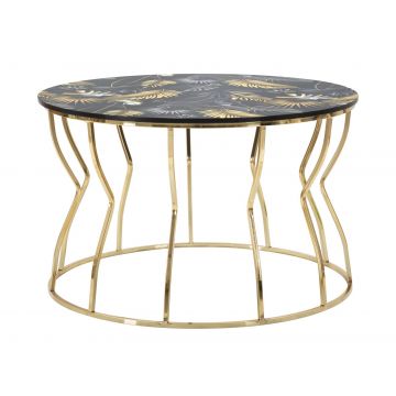 Masa de cafea din metal si MDF, Leaf Top Multicolor / Auriu, Ø70xH43,5 cm Masa de cafea din metal si MDF, Leaf Top Multicolor / Auriu, Ø70xH43,5 cm