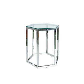 Masa de cafea din sticla si metal, Colman Transparent / Crom, L48xl42xH51 cm
