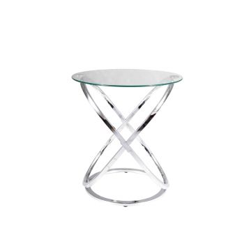 Masa de cafea din sticla si metal, Esai C Transparent / Crom, Ø52xH56 cm