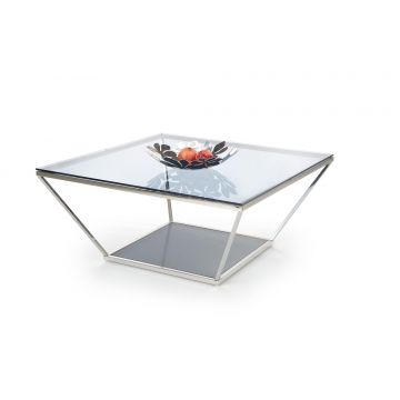 Masa de cafea din sticla si metal Fabiola Crom, L100xl100xH46 cm Masa de cafea din sticla si metal Fabiola Crom, L100xl100xH46 cm