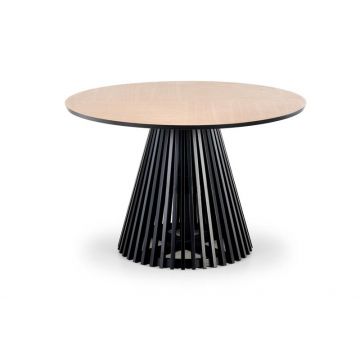 Masa rotunda din MDF, furnir si lemn de fag, Maylin Natural / Negru, Ø120xH77 cm