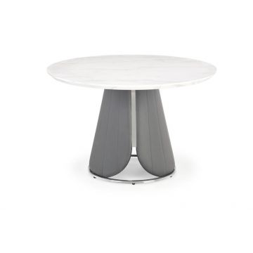 Masa rotunda din MDF, metal si piele ecologica, Remez Marmura / Gri, Ø120xH77 cm