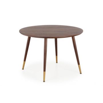 Masa rotunda din MDF, pal si metal, Dominiguez Nuc / Auriu, Ø110xH76 cm