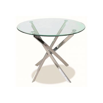 Masa rotunda din sticla si metal, Agalia Transparent / Crom, Ø90xH75 cm
