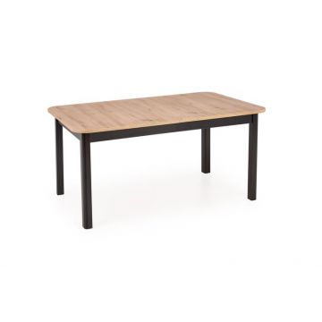 Masa extensibila din MDF si pal, Florrie Stejar Artisan / Negru, L160-240xl90xH78 cm