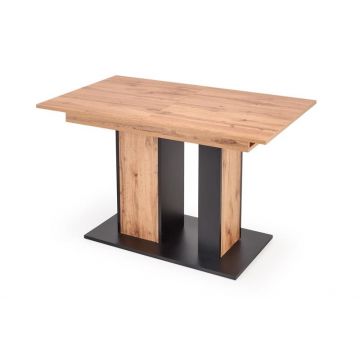 Masa extensibila din pal, Dolamires Stejar Wotan / Negru, L130-175xl85xH76 cm