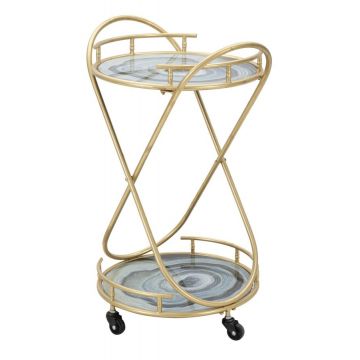 Masa minibar mobila din metal si sticla Roundy Albastru / Auriu, L47xl40xH77 cm