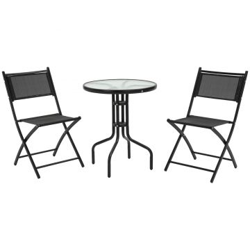 Set de Gradina din 3 Piese din Metal Outsunny, Salon in aer liber cu 2 Scaune Pliante si Masuta pentru Terasa si Bistro, Negru