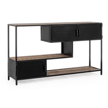 Consola din lemn de mango si metal, cu 3 usi, Roderic Natural / Negru, l140xA35xH82 cm