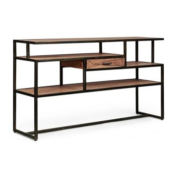 Consola din lemn de salcam si metal, cu 1 sertar, Egon Natural / Negru, l130xA35xH74 cm