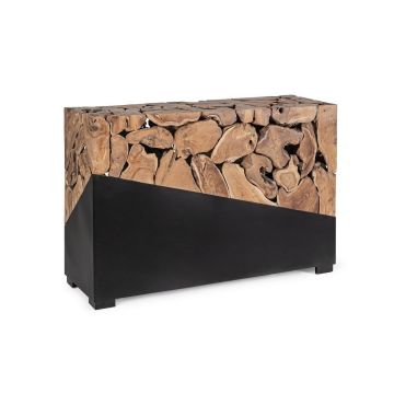 Consola din lemn de tec si metal, Grenada Natural / Negru, l120xA40xH80 cm