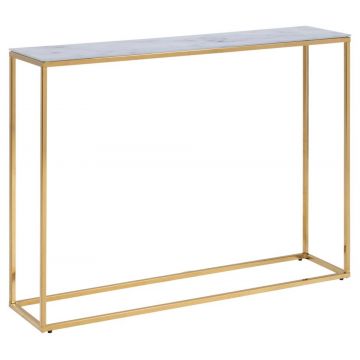 Consola din sticla si metal, Alisma II Alb / Auriu, l110xA26xH80,5 cm