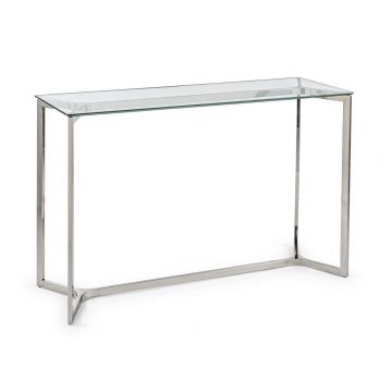 Consola din sticla si metal, Saphira I Transparent / Argintiu, l120xA40xH80 cm