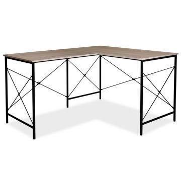 Masa de birou din pal si metal, Benny-182 Stejar / Negru, L140xl120xH76,5 cm
