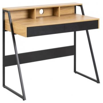 Masa de birou din pal si metal, cu 2 sertare, Reece Stejar Wild / Negru Mat, L100xl50xH88 cm