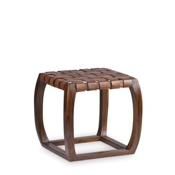 Masa de cafea din lemn si piele Braid Corner Maro Inchis, L45xl45xH45 cm