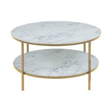 Masa de cafea din sticla si metal, Alisma Duo Alb / Auriu, Ø80xH45 cm