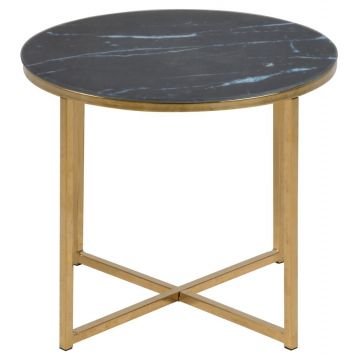 Masa de cafea din sticla si metal, Alisma II Round Negru / Auriu, Ø50xH42 cm