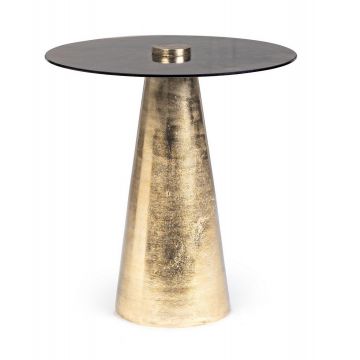 Masa de cafea din sticla si metal Dinpal Alama / Auriu, Ø45xH47,5 cm