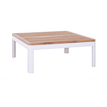 Masa de cafea pentru gradina / terasa, din lemn de tec si aluminiu, Kemen Natural / Alb, L80xl80xH31 cm