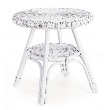 Masa de cafea pentru gradina / terasa, din ratan si rachita, Alliss Alb, Ø52xH52 cm