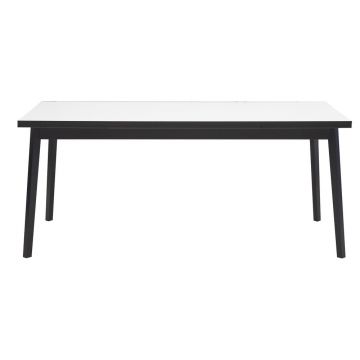 Masă de dining extensibilă albă-neagră cu aspect din lemn de stejar H Hammel Single, 180 x 90 cm