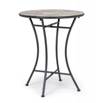 Masa de gradina / terasa din ceramica si metal, Naxos Multicolor / Negru, Ø60xH75 cm