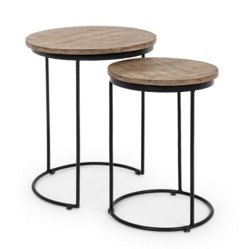 Set 2 mese de cafea din lemn de mango si metal Walton Natural / Negru, Ø46xH57 / Ø35xH50 cm