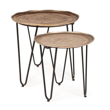 Set 2 mese de cafea din metal Amira I Round Alama / Negru, Ø47xH46 / Ø40xH41 cm