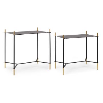 Set 2 mese de cafea din metal Anisha Rectangular Negru / Auriu, L59xl39xH61 cm / L54xl34xH54 cm