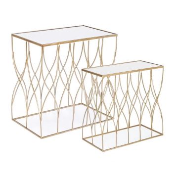 Set 2 mese de cafea din sticla si metal Elenor Rectangular Auriu, L56xl35,5xH56 cm / L51xl30,5xH51 cm