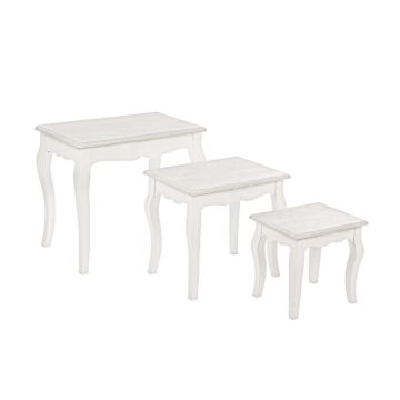 Set 3 mese de cafea din MDF Clorine Ivoir / Alb, L53xl35xH47 / L41xl30,5xH38 / L30xl24xH29 cm