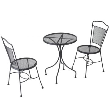 Set bistro Outsunny din 3 piese, set pliabil de terasa in aer liber cu scaune metalice si masa rotunda pentru curte, gradina langa piscina, negru