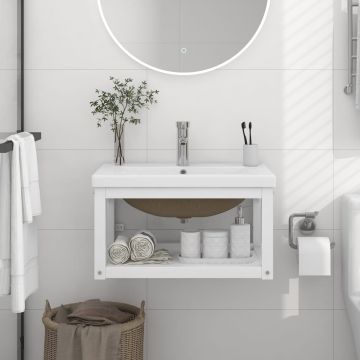 vidaXL Cadru lavoar baie cu chiuvetă încorporată, alb, fier
