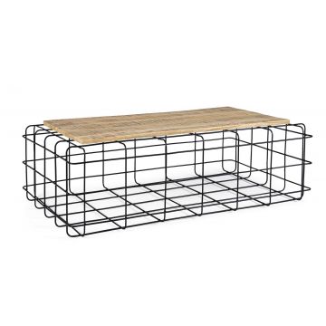 Masa de cafea din lemn de mango si metal Trellis Rectangular Natur / Negru, L110xl65xH35 cm