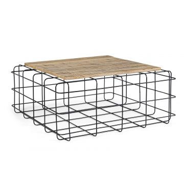 Masa de cafea din lemn de mango si metal Trellis Square Natur / Negru, L80xl80xH35 cm