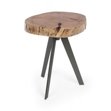 Masa de cafea din lemn de salcam si metal Aron Round Natural / Negru, Ø35xH50 cm