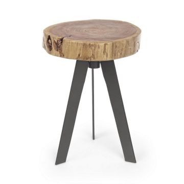 Masa de cafea din lemn de salcam si metal Aron Small Round Natural / Negru, Ø32xH39 cm