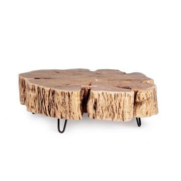 Masa de cafea din lemn de salcam si metal Eneas Tree Natural / Negru, L90xl90xH30 cm