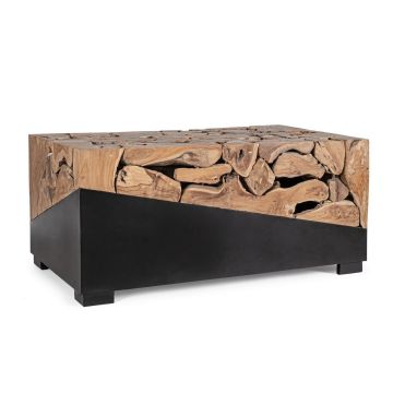 Masa de cafea din lemn de tec si metal Grenada Rectangular Natural / Negru, L100xl60xH45 cm