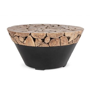 Masa de cafea din lemn de tec si metal Grenada Round Natural / Negru, Ø90xH45 cm