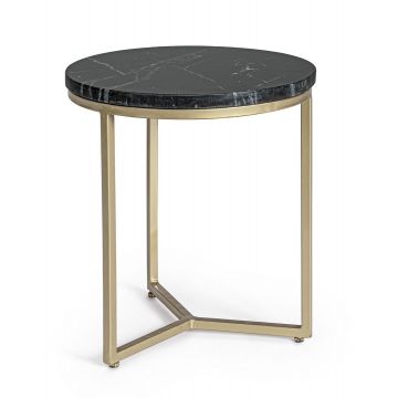 Masa de cafea din marmura si metal Prescott Small Negru / Auriu, Ø37,5xH41 cm