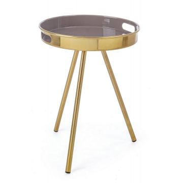 Masa de cafea din metal Inesh Round Grej / Auriu, Ø37,5xH55 cm