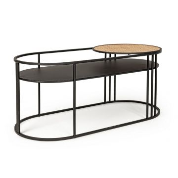 Masa de cafea din ratan, MDF si metal Elyot Oval Natural / Negru, L102xl47xH46 cm