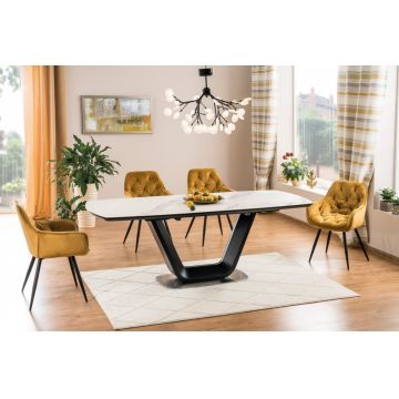 Masa extensibila dreptunghiulara din Ceramica Alb/Negru de 8-10 persoane L160/220x90cm Armani