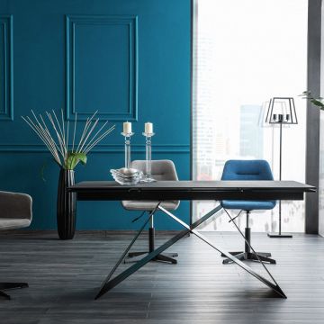 Masa extensibila dreptunghiulara din Sticla securizata Negru de 8-10 persoane L160/240x90cm London