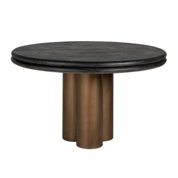 Masa Rotunda din Metal si Lemn masiv de stejar Bronz/Negru de 6-8 persoane D130xH76cm Macaron Richmond Interiors